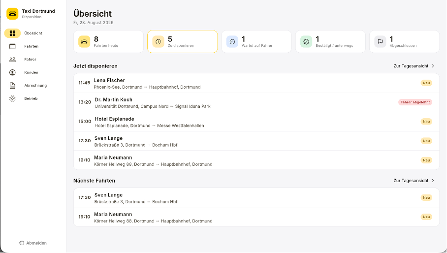 Disponenten-App in der Desktop-Ansicht