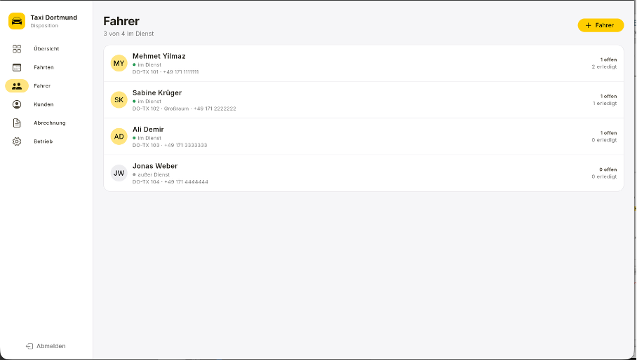 LocalTaxi Dashboard Fahrer